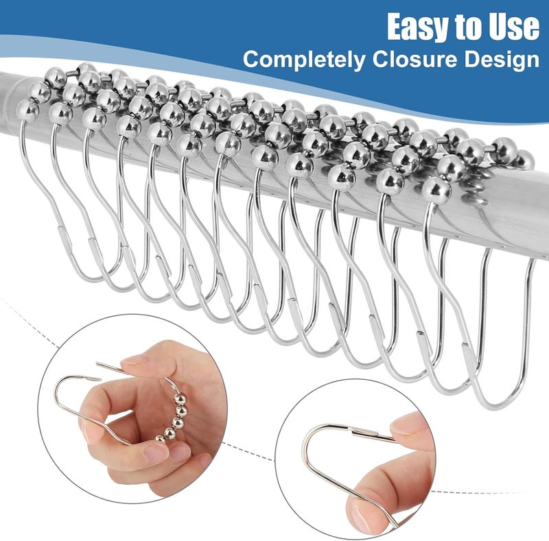 LifHap Shower Curtain Hooks Rings for Bathroom - 12 Pcs Stainless Steel (Silver Pear-Shape) - Image 3